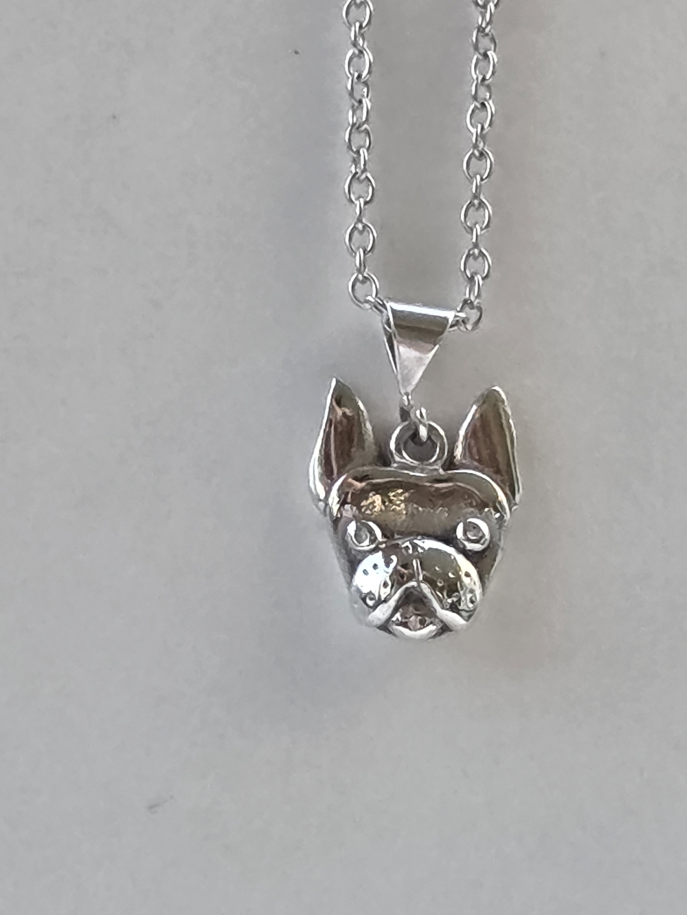 Sterling Silver French Bulldog Face Pendant Necklace